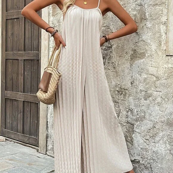 Apricot Casual Women's Solid Color Spaghetti Strap Jumpsuit - Picture 4 of 7